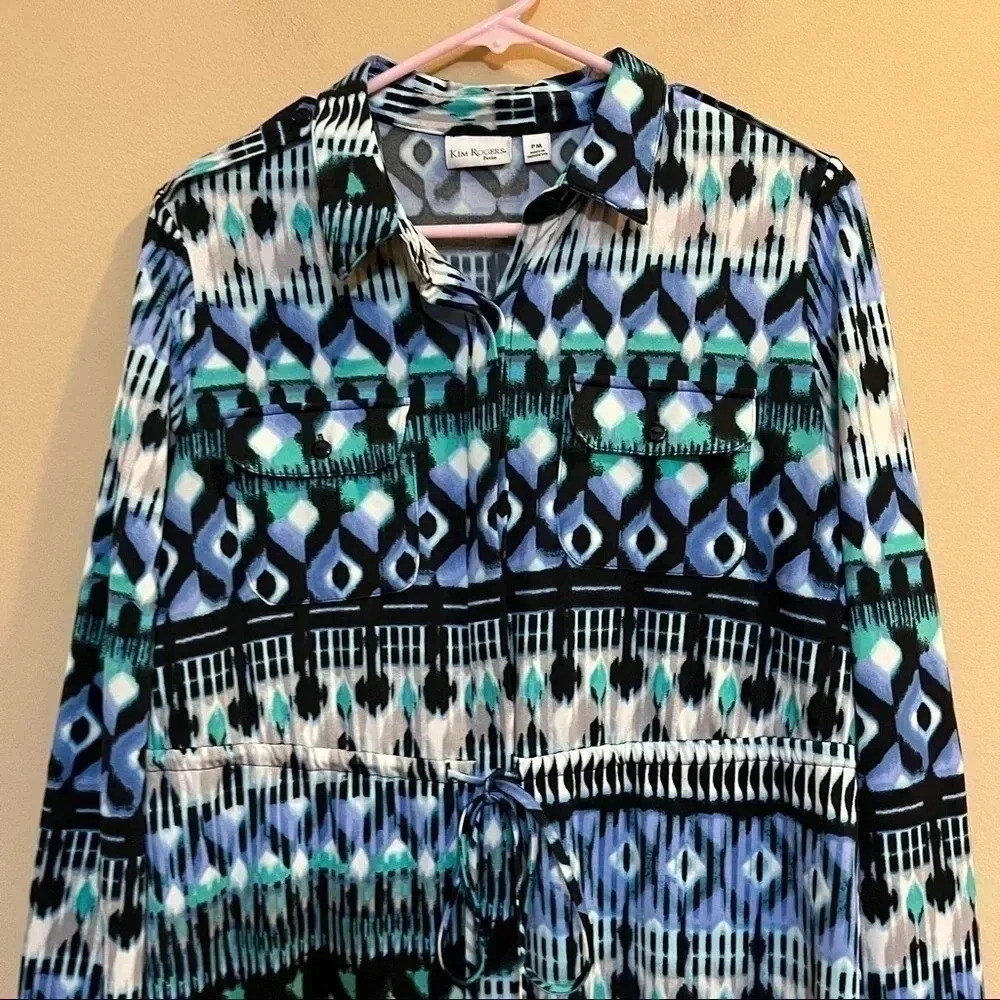 Kim Rogers Button Up Shirt Dress Long Sleeves Women’s Petite Medium Blue… - Picture 2 of 12